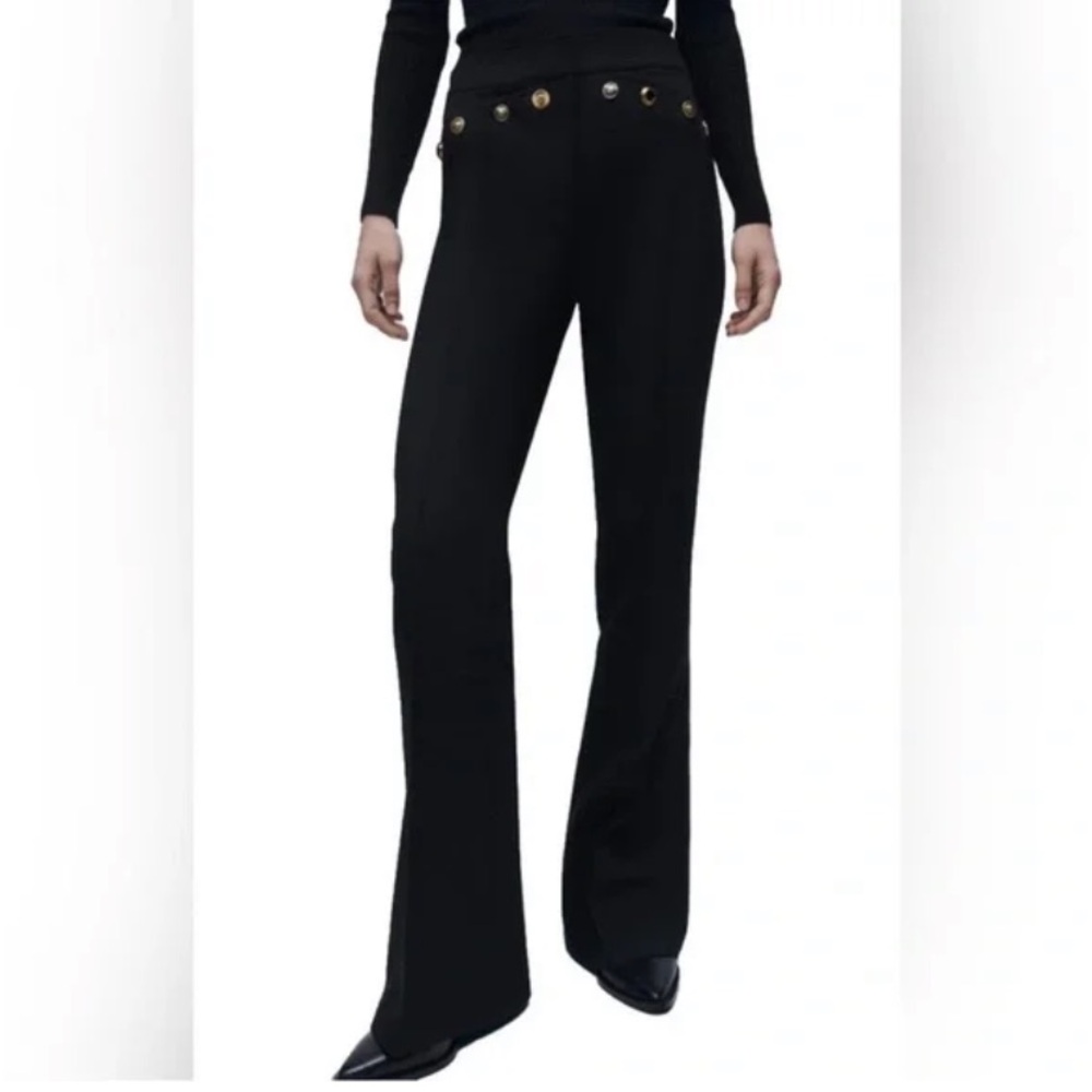 NWT ZARA Flare Trousers Metal Buttons High Waist 8762/482/800 Size S